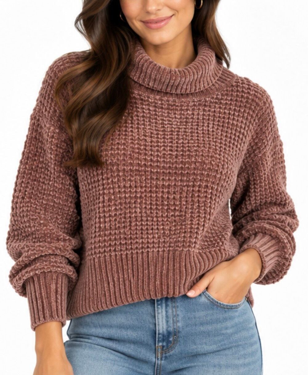 Pink Rose Chenille turtleneck sweater large